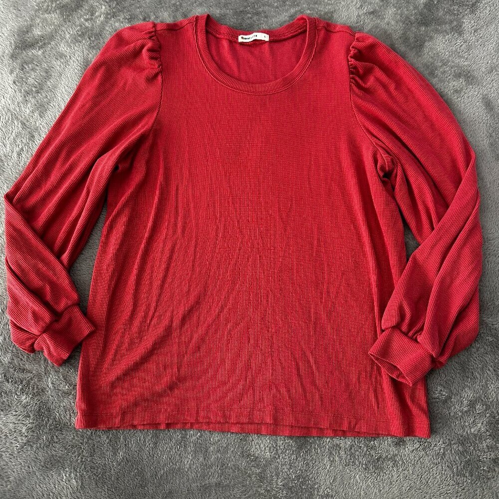 Marine Layer Lexi Ribbed Puffed Long Sleeve Shirt LARGE Women's Coral